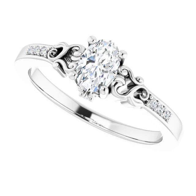 14K White Gold 0.78 CTW Oval Vintage Filigree Pavé Lab Grown Diamond Engagement Ring