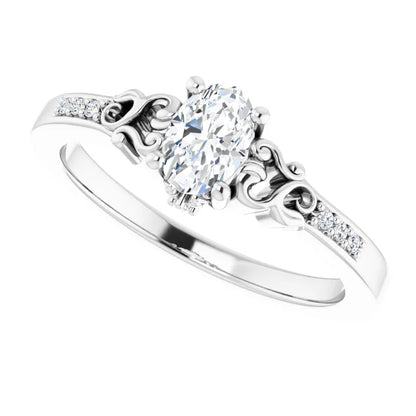 14K White Gold 0.78 CTW Oval Vintage Filigree Pavé Lab Grown Diamond Engagement Ring