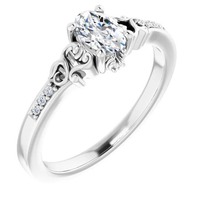 14K White Gold 0.78 CTW Oval Vintage Filigree Pavé Lab Grown Diamond Engagement Ring