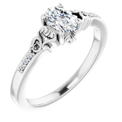 14K White Gold 0.78 CTW Oval Vintage Filigree Pavé Lab Grown Diamond Engagement Ring