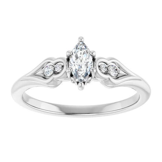 14K White Gold 0.79 CTW Marquise Cut Side Stone Diamond Engagement Ring