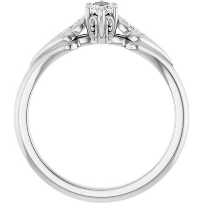 14K White Gold 0.79 CTW Marquise Cut Side Stone Diamond Engagement Ring-diamondnetjewellery