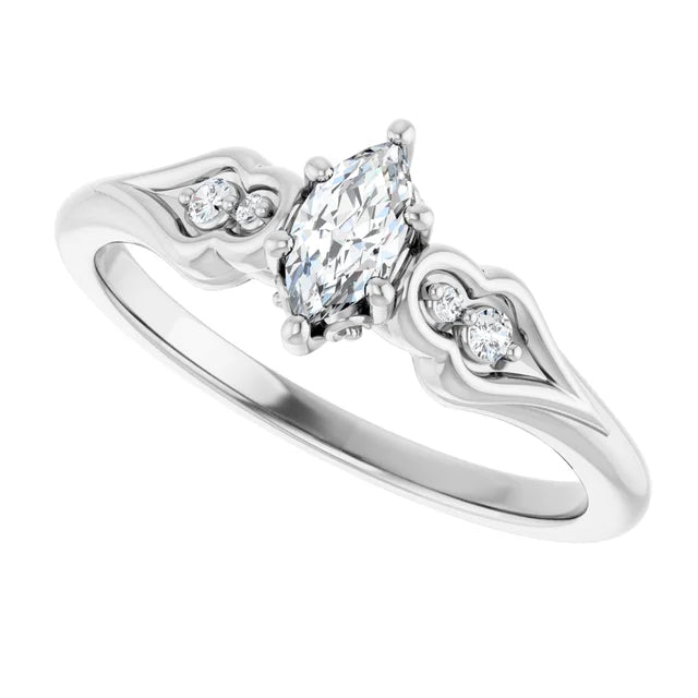 14K White Gold 0.79 CTW Marquise Cut Side Stone Diamond Engagement Ring-diamondnetjewellery