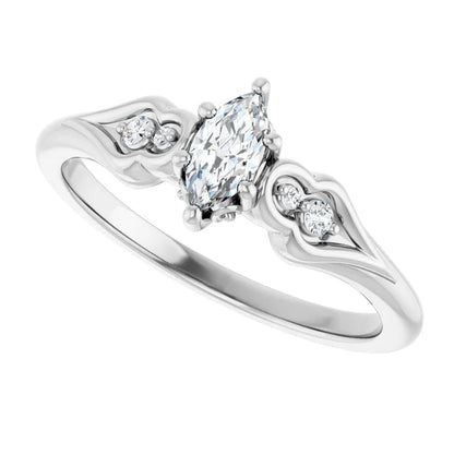 14K White Gold 0.79 CTW Marquise Cut Side Stone Diamond Engagement Ring-diamondnetjewellery