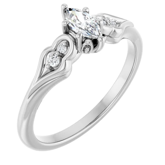 14K White Gold 0.79 CTW Marquise Cut Side Stone Diamond Engagement Ring-diamondnetjewellery