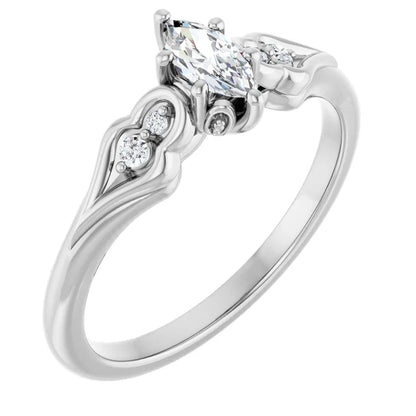 14K White Gold 0.79 CTW Marquise Cut Side Stone Diamond Engagement Ring-diamondnetjewellery