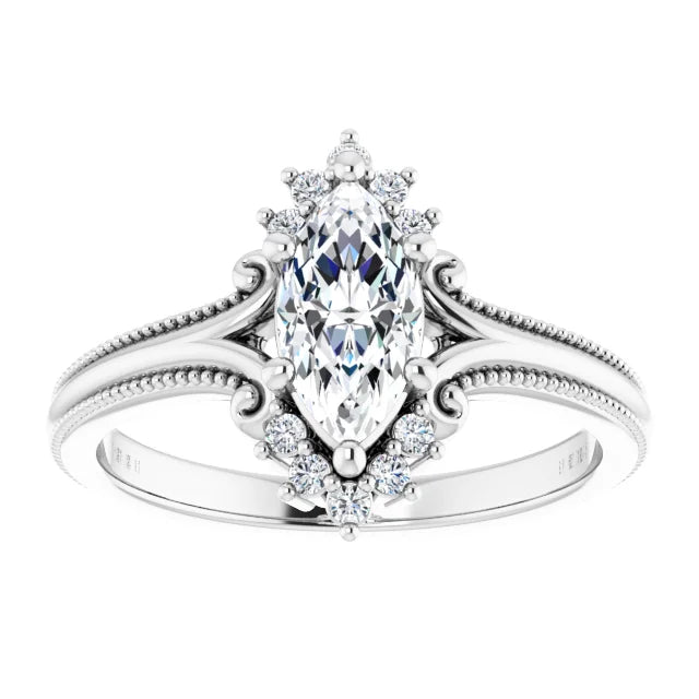 14K White Gold 0.80 CTW Marquise Halo Pavé Lab Grown Diamond Engagement Ring