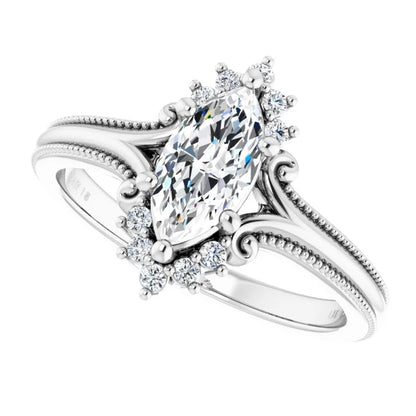 14K White Gold 0.80 CTW Marquise Halo Pavé Lab Grown Diamond Engagement Ring