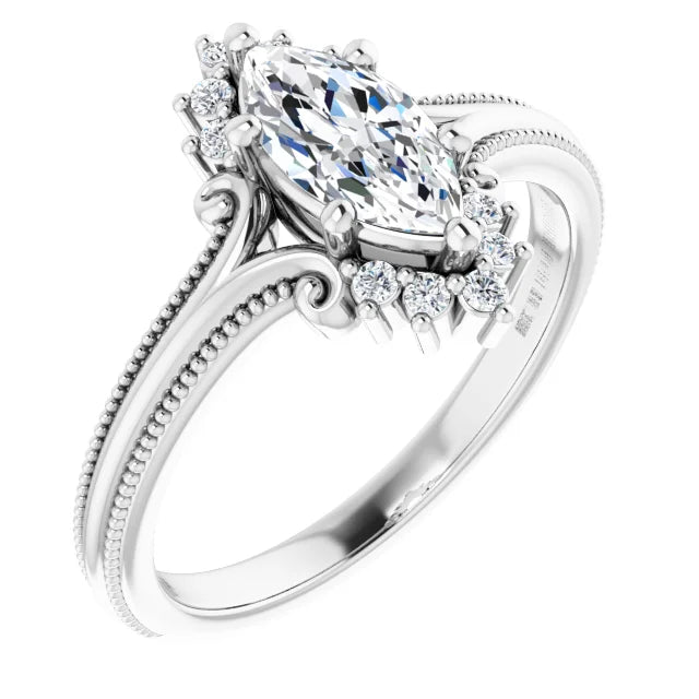 14K White Gold 0.80 CTW Marquise Halo Pavé Lab Grown Diamond Engagement Ring
