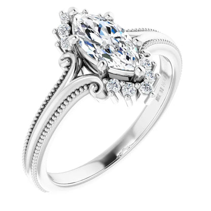 14K White Gold 0.80 CTW Marquise Halo Pavé Lab Grown Diamond Engagement Ring