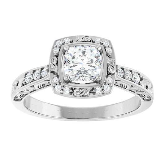 14K White Gold 0.81 CTW Cushion Cut Halo Diamond Engagement Ring