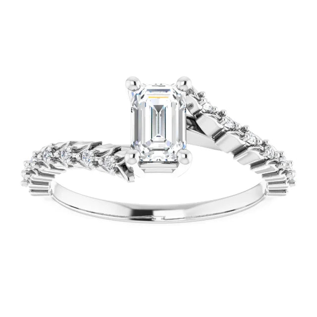 14K White Gold 0.82 CTW Emerald Cut Diamond Modern Engagement Ring with Twisted Shank-diamondnetjewellery