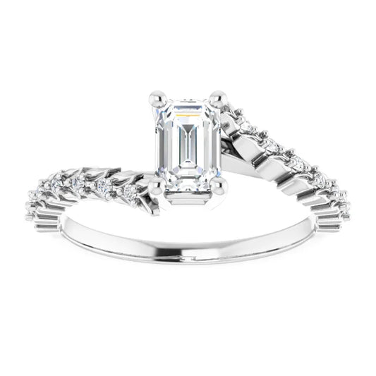 14K White Gold 0.82 CTW Emerald Cut Diamond Modern Engagement Ring with Twisted Shank