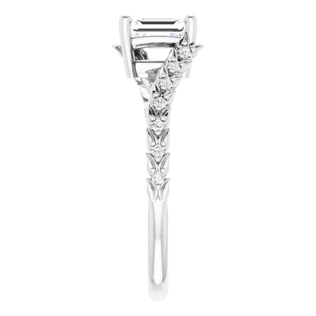 14K White Gold 0.82 CTW Emerald Cut Diamond Modern Engagement Ring with Twisted Shank-diamondnetjewellery