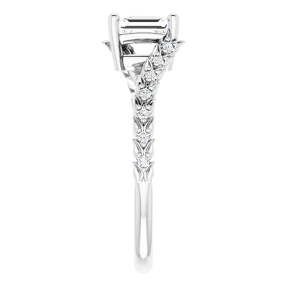 14K White Gold 0.82 CTW Emerald Cut Diamond Modern Engagement Ring with Twisted Shank-diamondnetjewellery