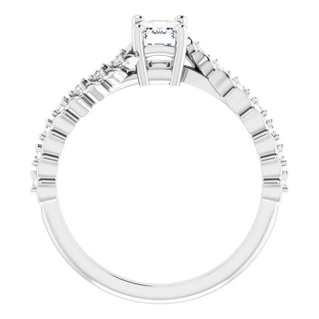 14K White Gold 0.82 CTW Emerald Cut Diamond Modern Engagement Ring with Twisted Shank-diamondnetjewellery
