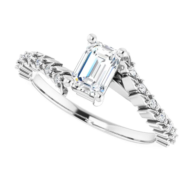 14K White Gold 0.82 CTW Emerald Cut Diamond Modern Engagement Ring with Twisted Shank-diamondnetjewellery