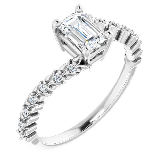 14K White Gold 0.82 CTW Emerald Cut Diamond Modern Engagement Ring with Twisted Shank-diamondnetjewellery