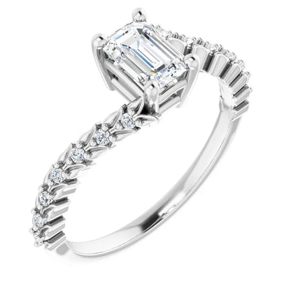 14K White Gold 0.82 CTW Emerald Cut Diamond Modern Engagement Ring with Twisted Shank-diamondnetjewellery