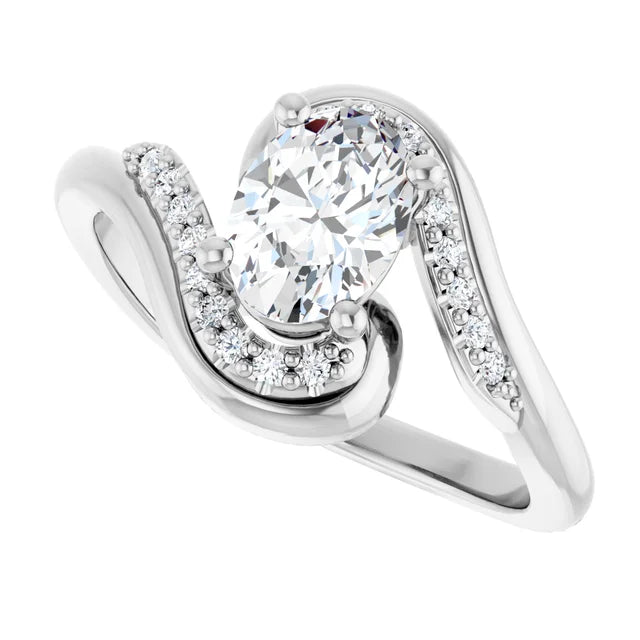 14K White Gold 0.83 CTW Oval Pavé Wave Lab Grown Diamond Engagement Ring