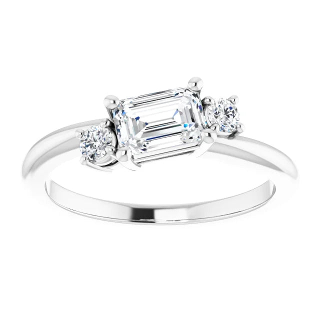 14K White Gold 0.84 CTW Emerald Cut Three Stone Diamond Engagement Ring-diamondnetjewellery
