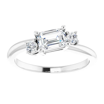 14K White Gold 0.84 CTW Emerald Cut Three Stone Diamond Engagement Ring-diamondnetjewellery