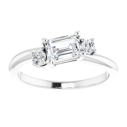 14K White Gold 0.84 CTW Emerald Cut Three Stone Diamond Engagement Ring