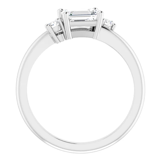 14K White Gold 0.84 CTW Emerald Cut Three Stone Diamond Engagement Ring-diamondnetjewellery