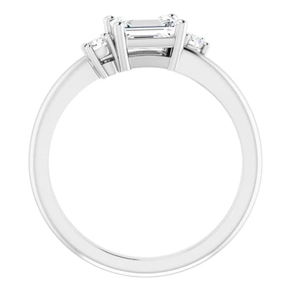 14K White Gold 0.84 CTW Emerald Cut Three Stone Diamond Engagement Ring-diamondnetjewellery