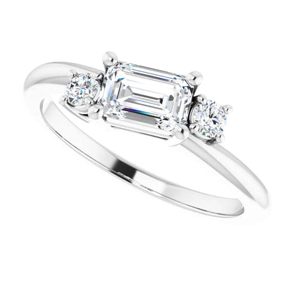 14K White Gold 0.84 CTW Emerald Cut Three Stone Diamond Engagement Ring-diamondnetjewellery