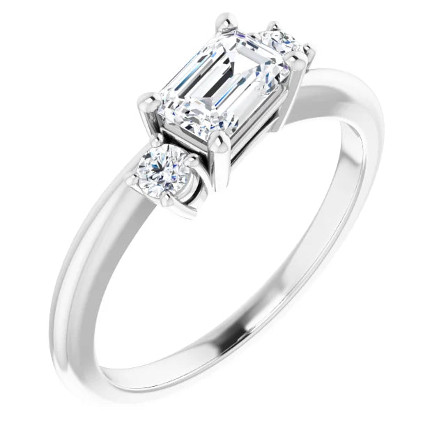 14K White Gold 0.84 CTW Emerald Cut Three Stone Diamond Engagement Ring-diamondnetjewellery