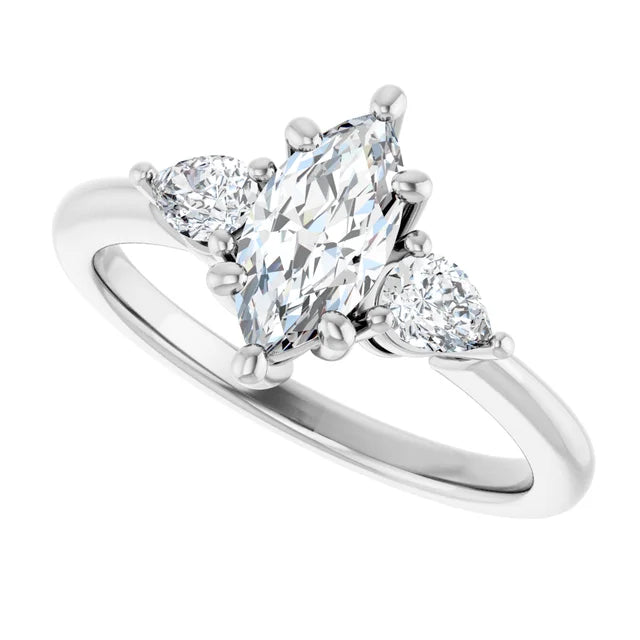 14K White Gold 0.84 CTW Marquise Three-Stone Lab Grown Diamond Engagement Ring