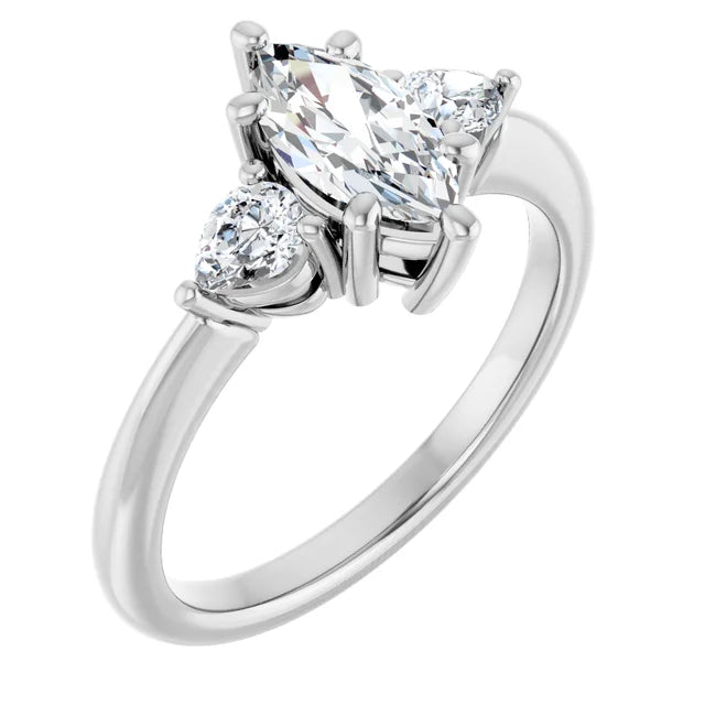 14K White Gold 0.84 CTW Marquise Three-Stone Lab Grown Diamond Engagement Ring