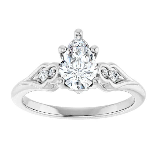 14K White Gold 0.84 CTW Pear Vintage Heart Motif Lab Grown Diamond Engagement Ring