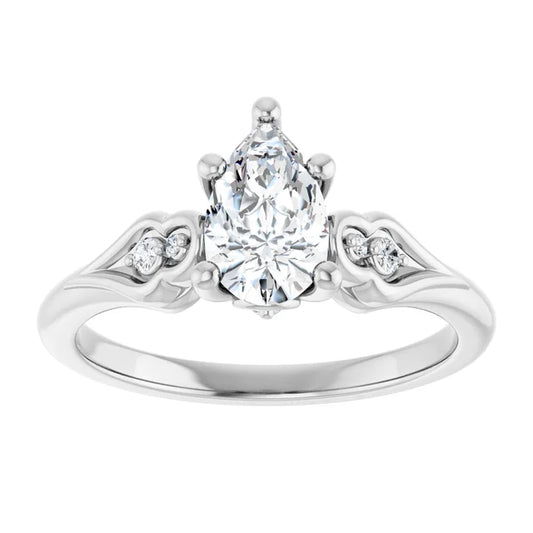 14K White Gold 0.84 CTW Pear Vintage Heart Motif Lab Grown Diamond Engagement Ring