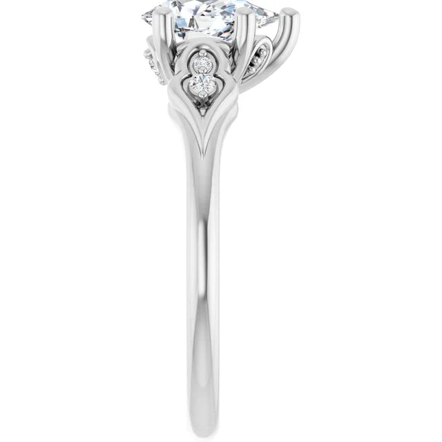 14K White Gold 0.84 CTW Pear Vintage Heart Motif Lab Grown Diamond Engagement Ring