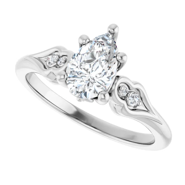 14K White Gold 0.84 CTW Pear Vintage Heart Motif Lab Grown Diamond Engagement Ring