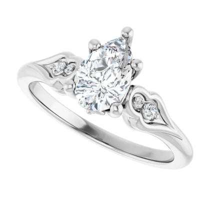 14K White Gold 0.84 CTW Pear Vintage Heart Motif Lab Grown Diamond Engagement Ring