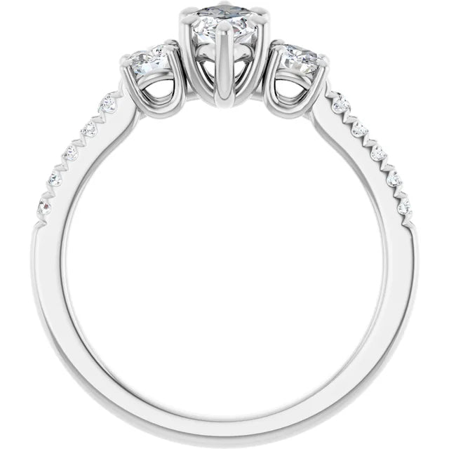 14K White Gold 0.86 CTW Marquise Cut Three-Stone Pavé Diamond Engagement Ring