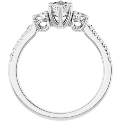 14K White Gold 0.86 CTW Marquise Cut Three-Stone Pavé Diamond Engagement Ring