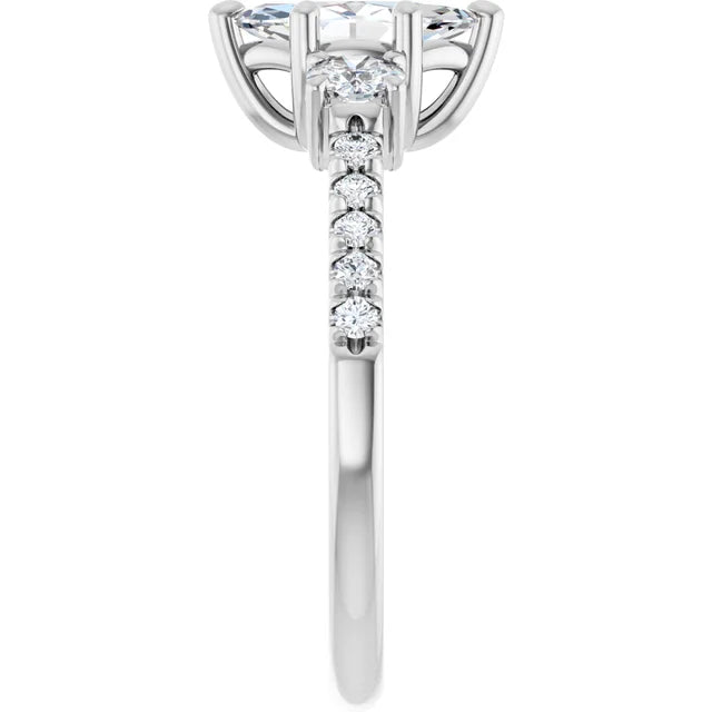 14K White Gold 0.86 CTW Marquise Cut Three-Stone Pavé Diamond Engagement Ring