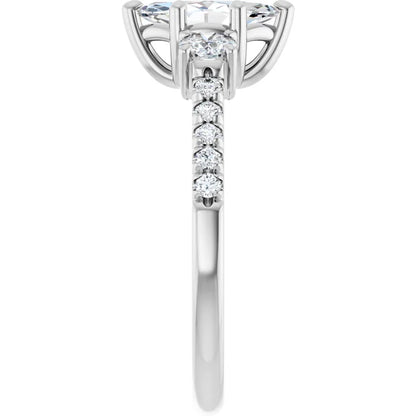 14K White Gold 0.86 CTW Marquise Cut Three-Stone Pavé Diamond Engagement Ring
