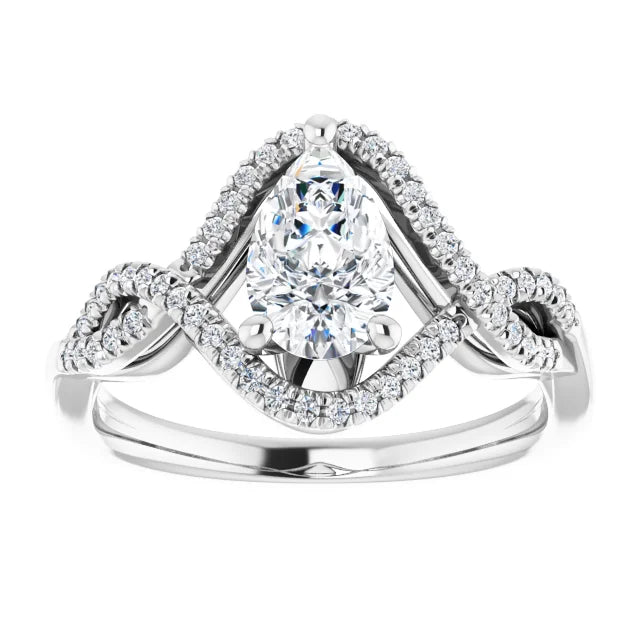 14K White Gold 0.86 CTW Pear Bypass Twisted Pavé Lab Grown Diamond Engagement Ring