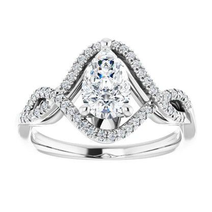 14K White Gold 0.86 CTW Pear Bypass Twisted Pavé Lab Grown Diamond Engagement Ring