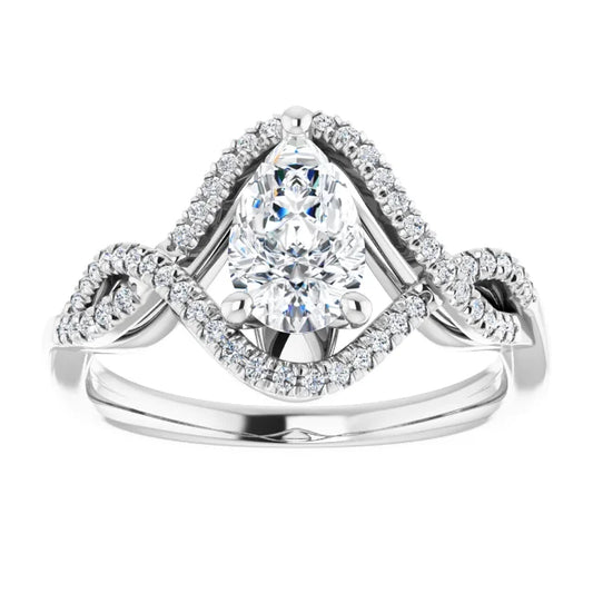 14K White Gold 0.86 CTW Pear Bypass Twisted Pavé Lab Grown Diamond Engagement Ring