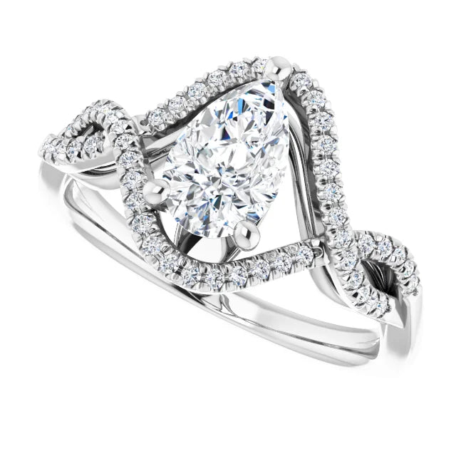14K White Gold 0.86 CTW Pear Bypass Twisted Pavé Lab Grown Diamond Engagement Ring