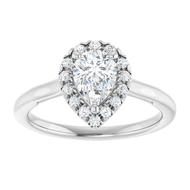 14K White Gold 0.87 CTW Pear Halo Diamond Engagement Ring