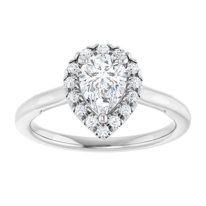 14K White Gold 0.87 CTW Pear Halo Diamond Engagement Ring