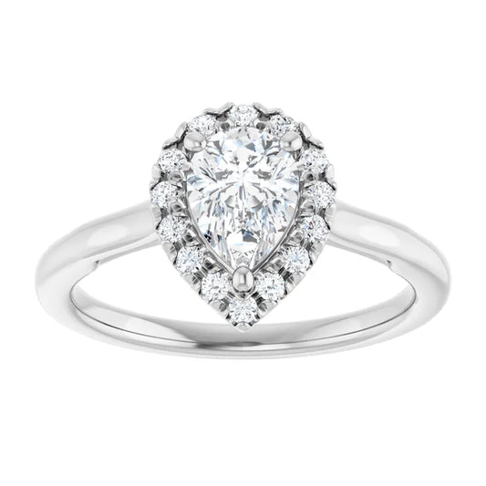 14K White Gold 0.87 CTW Pear Halo Diamond Engagement Ring