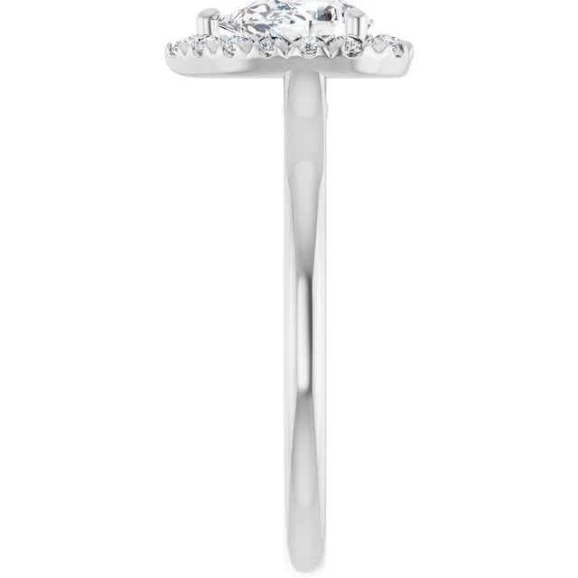 14K White Gold 0.87 CTW Pear Halo Diamond Engagement Ring